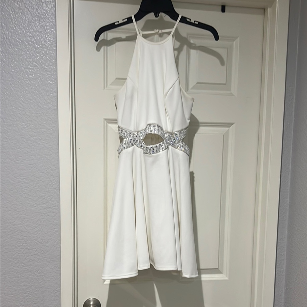 White Halter Dress with Silver Accents